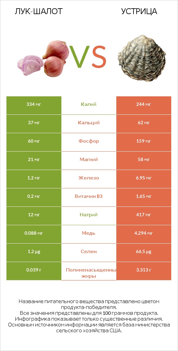 Лук-шалот vs Устрица infographic