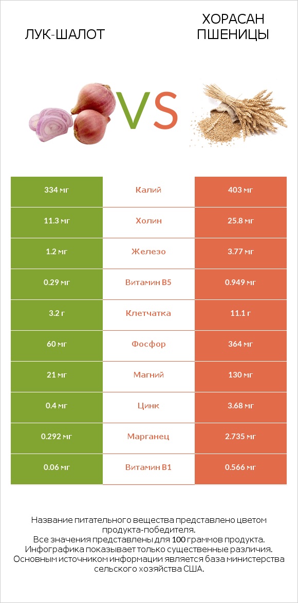 Лук-шалот vs Хорасан пшеницы infographic