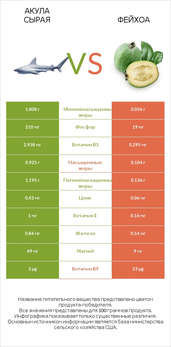 Акула сырая vs Фейхоа infographic
