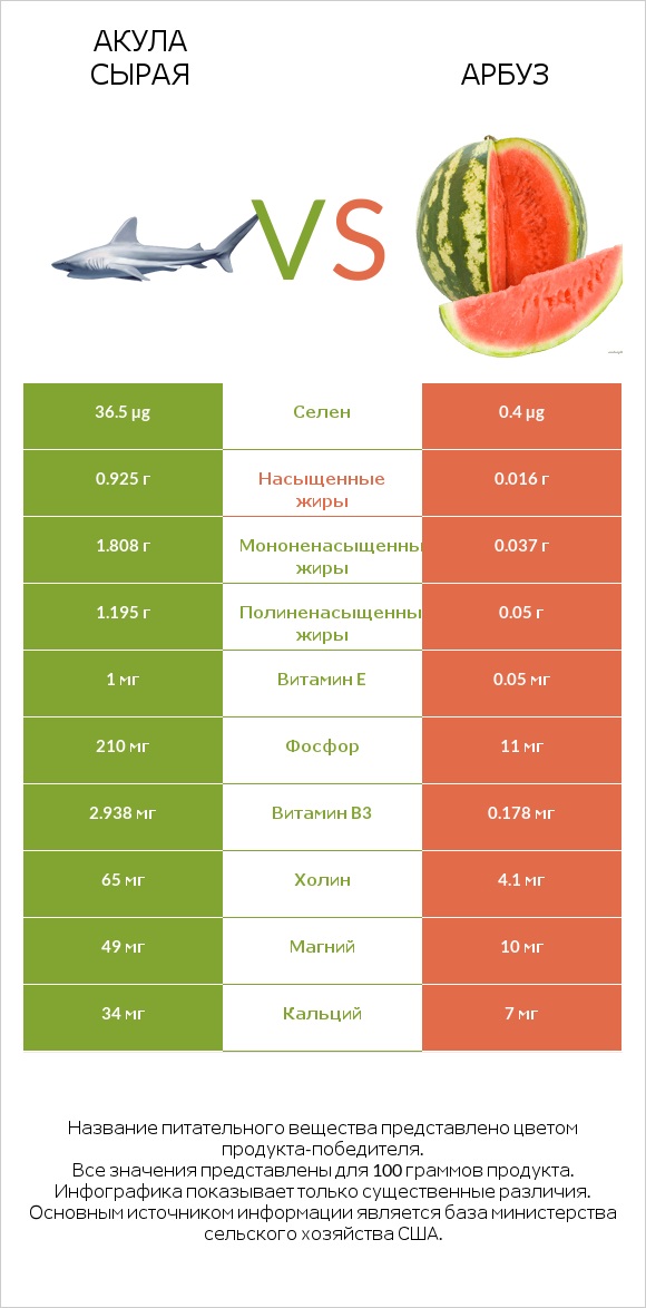 Акула сырая vs Арбуз infographic