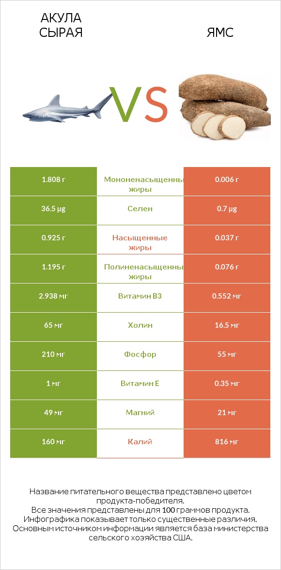 Акула сырая vs Ямс infographic