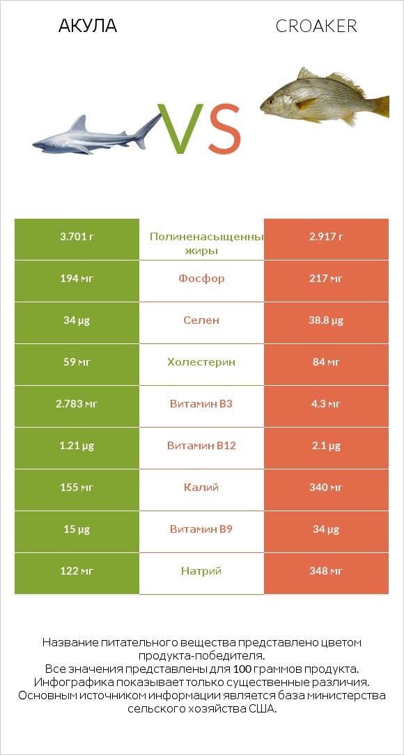 Акула vs Croaker infographic