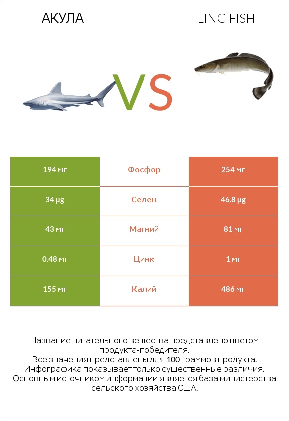 Акула vs Ling fish infographic