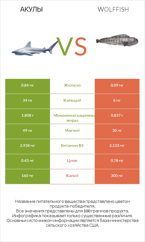 Акула vs Wolffish infographic