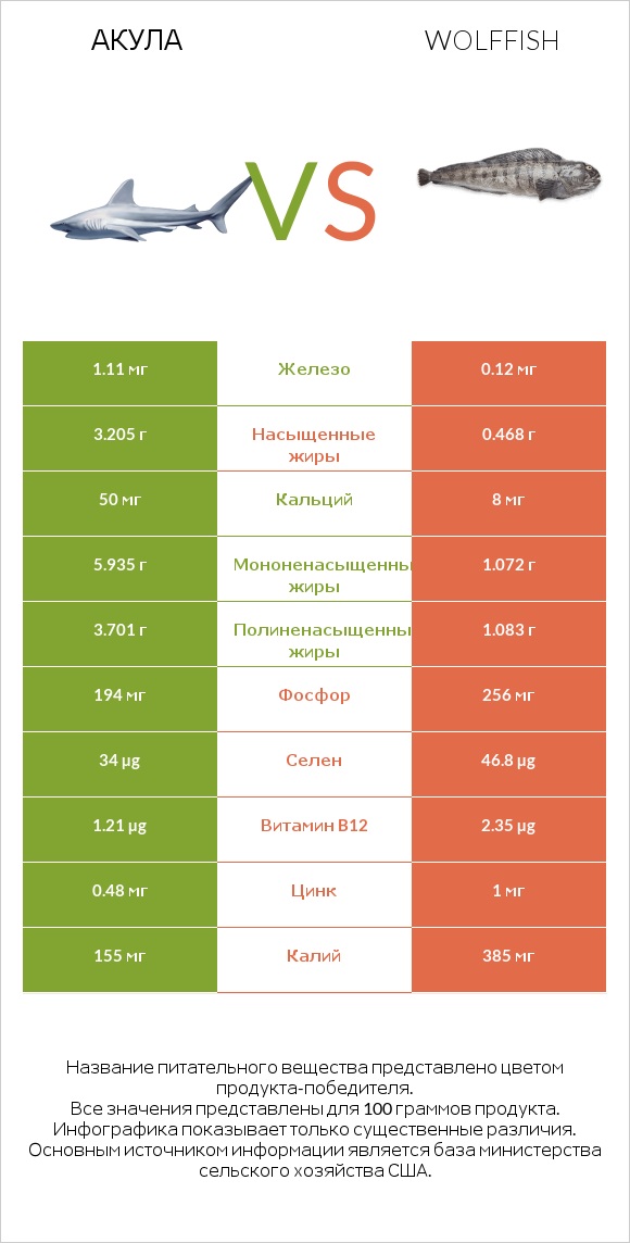 Акула vs Wolffish infographic