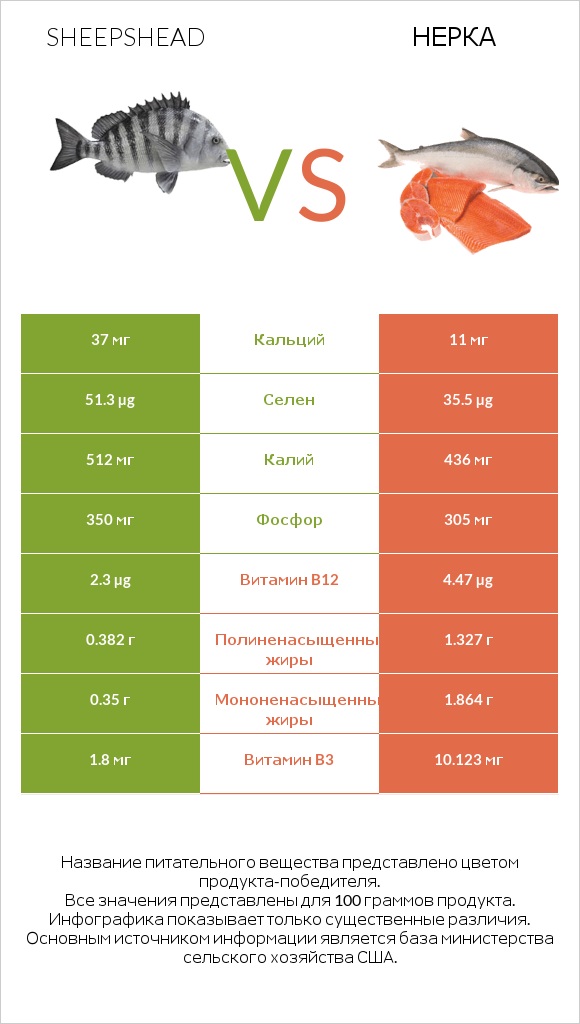 Sheepshead vs Нерка infographic