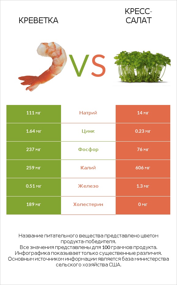 Креветка vs Кресс-салат infographic