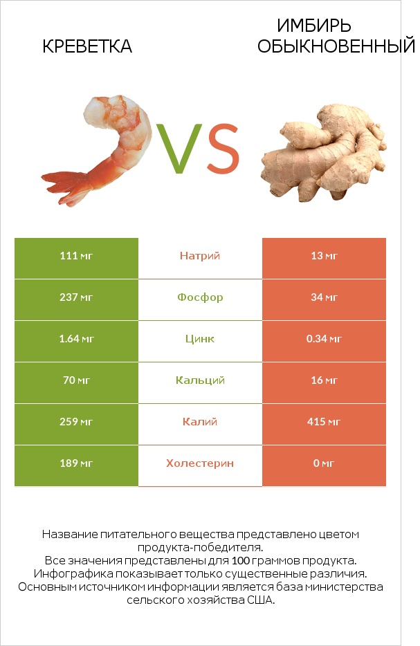 Креветка vs Имбирь обыкновенный infographic