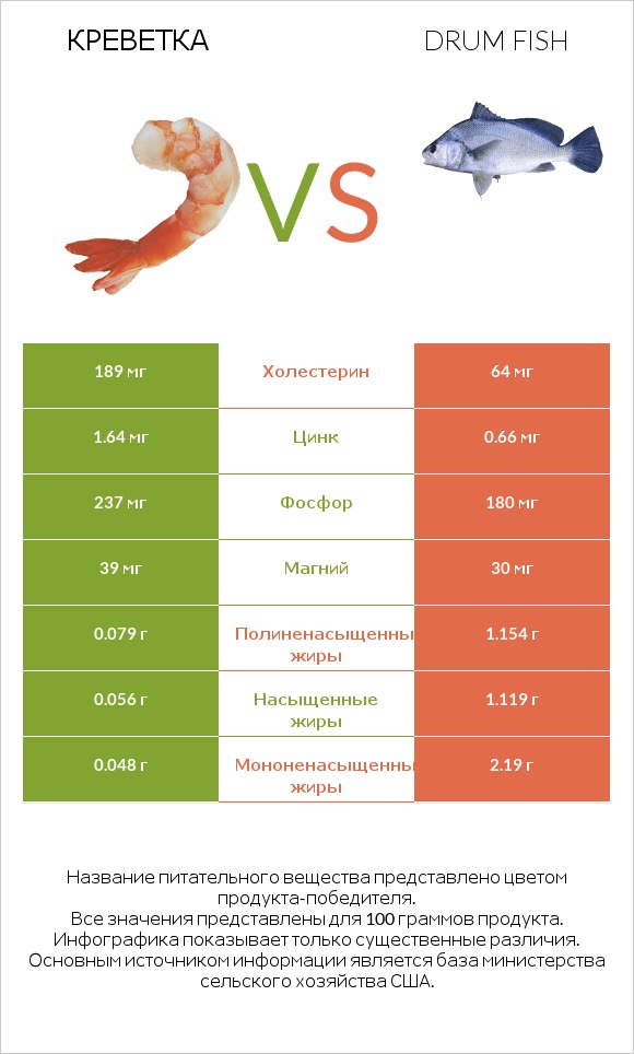 Креветка vs Drum fish infographic