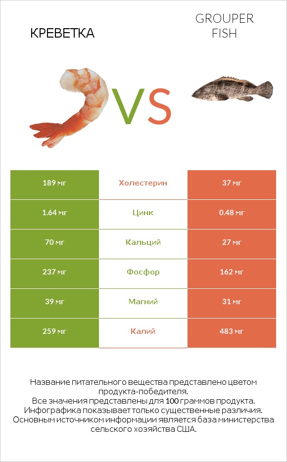 Креветка vs Grouper fish infographic