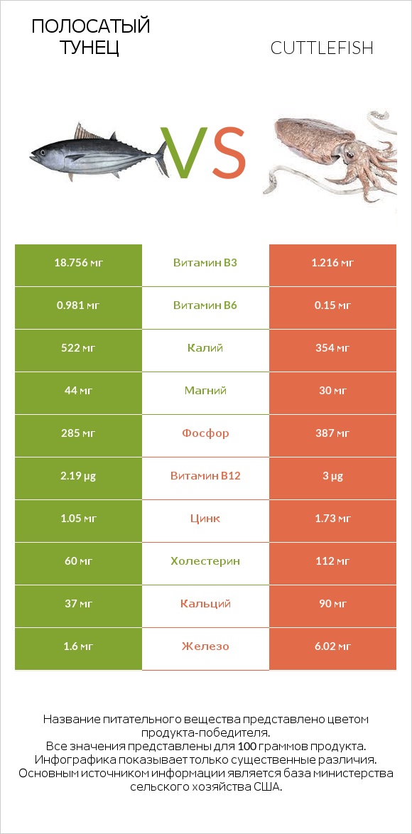 Полосатый тунец vs Cuttlefish infographic