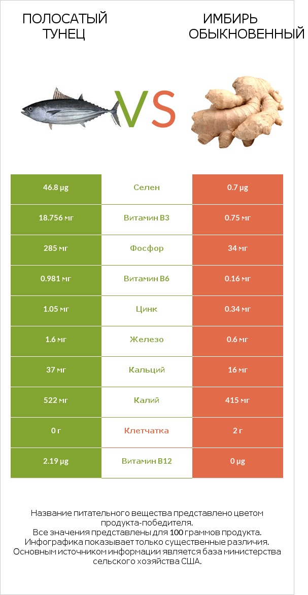 Полосатый тунец vs Имбирь обыкновенный infographic