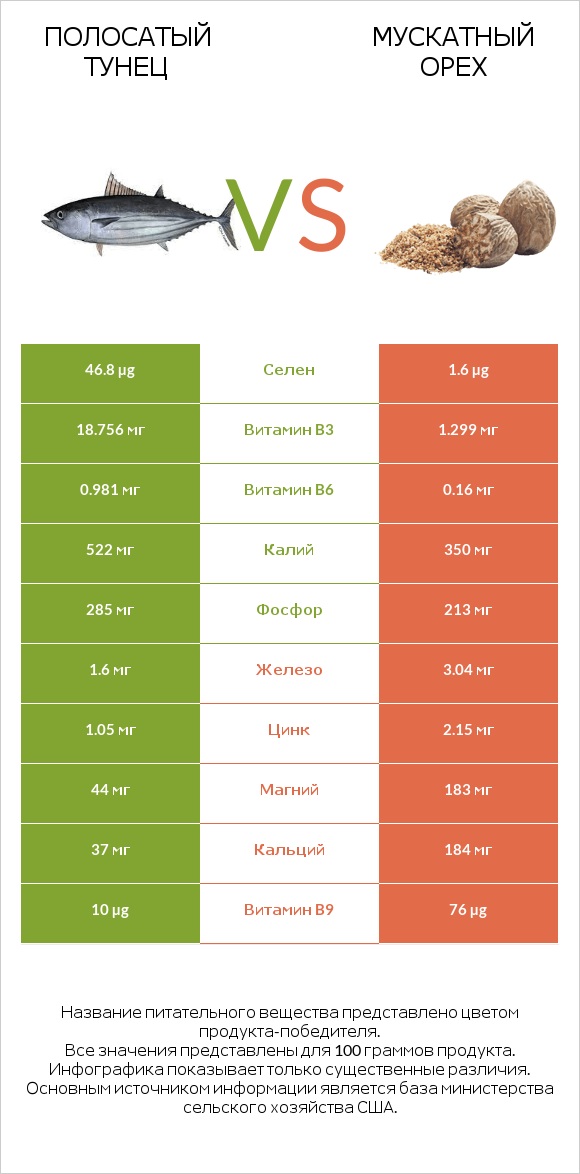 Полосатый тунец vs Мускатный орех infographic