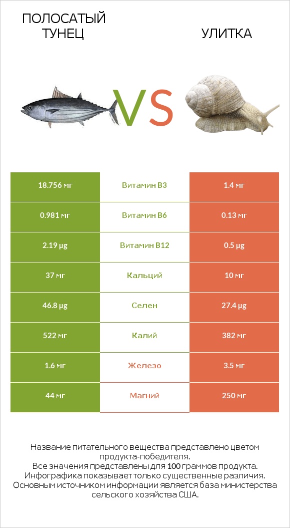 Полосатый тунец vs Улитка infographic