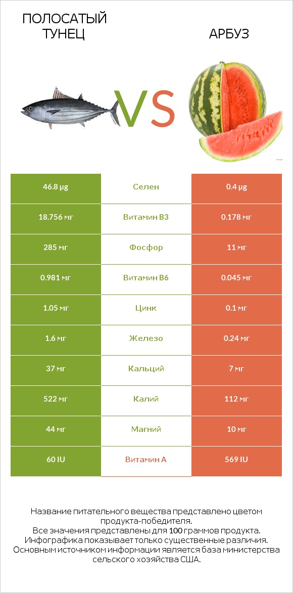 Полосатый тунец vs Арбуз infographic