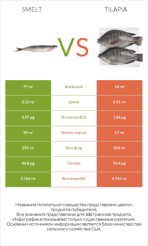 Smelt vs Tilapia infographic