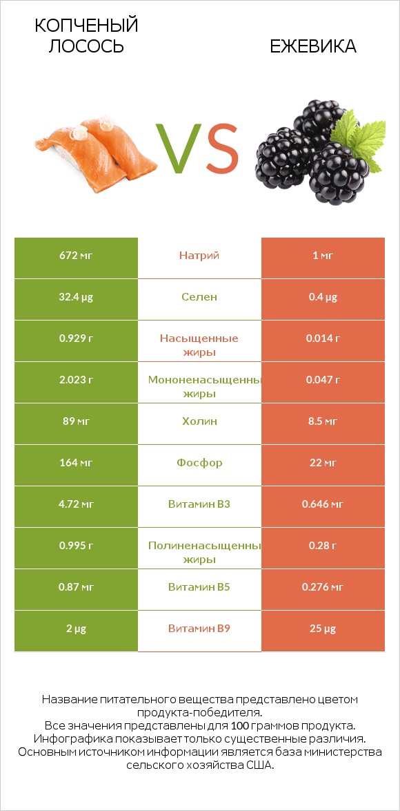 Копченый лосось vs Ежевика infographic