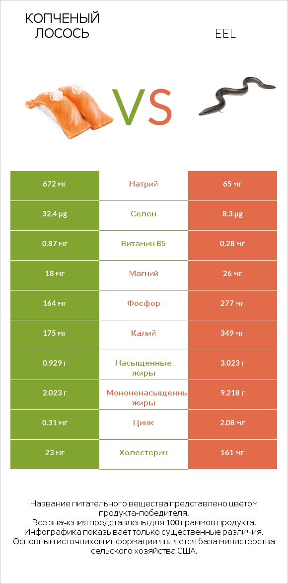 Копченый лосось vs Eel infographic