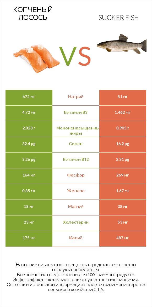 Копченый лосось vs Sucker fish infographic