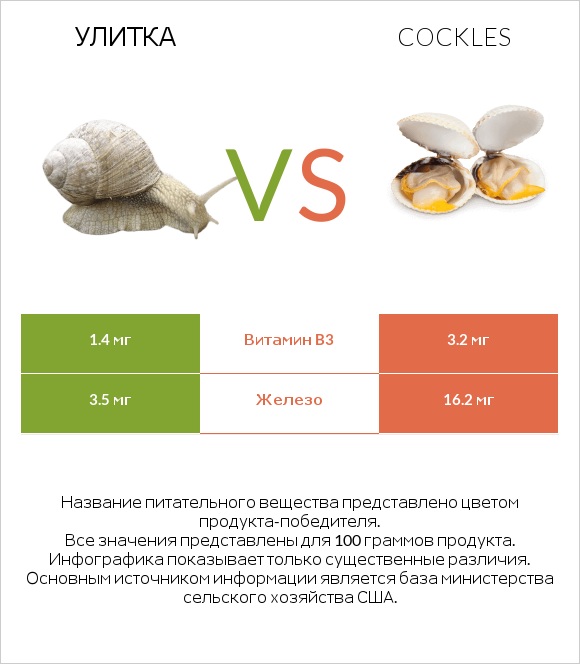 Улитка vs Cockles infographic