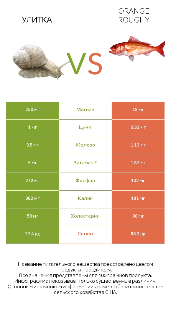 Улитка vs Orange roughy infographic