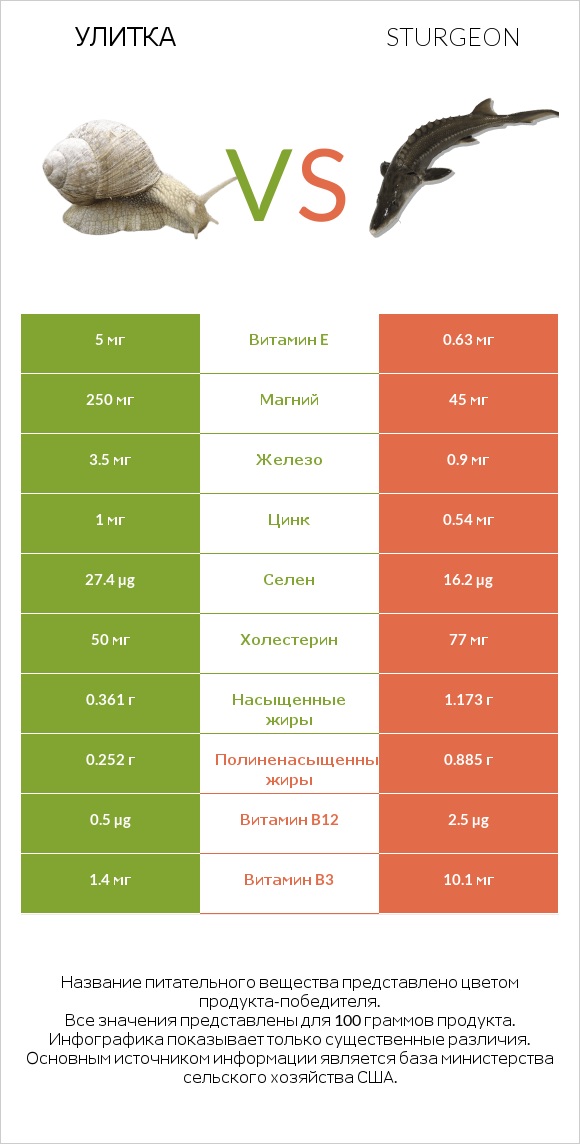 Улитка vs Sturgeon infographic