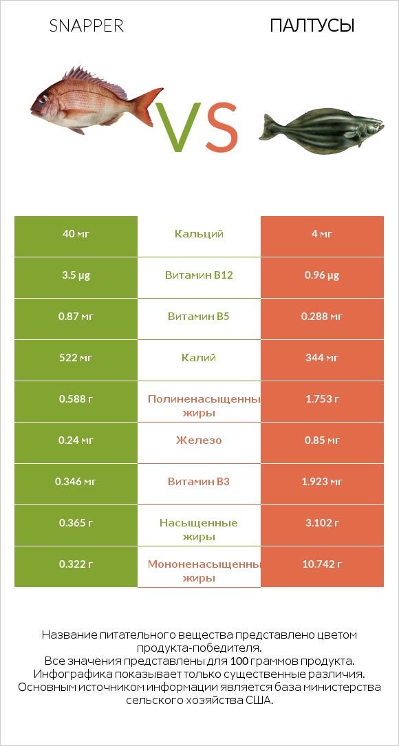 Snapper vs Палтусы infographic