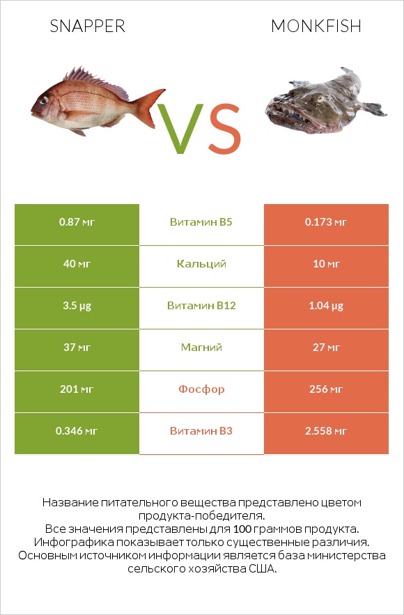 Snapper vs Monkfish infographic