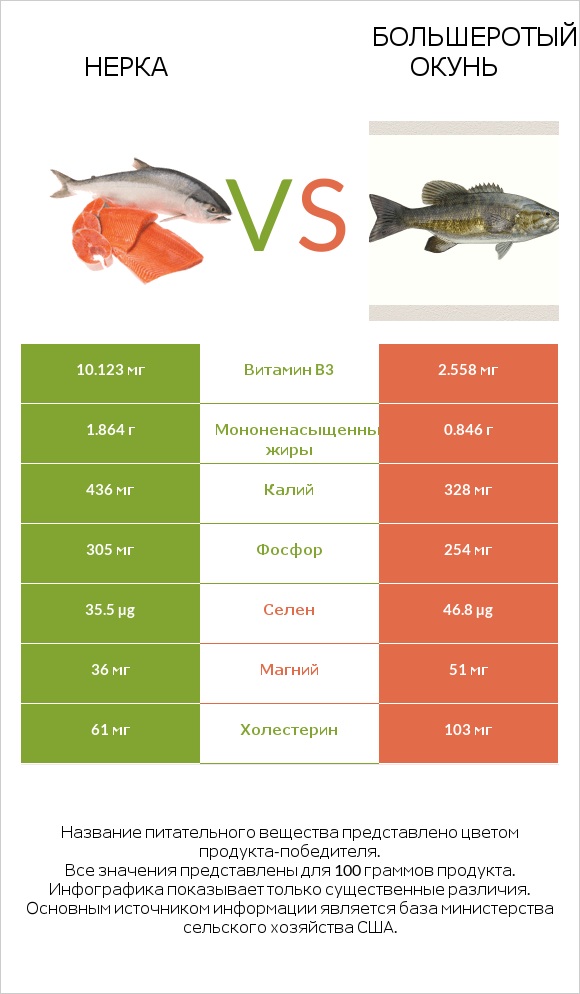 Нерка vs Большеротый окунь infographic