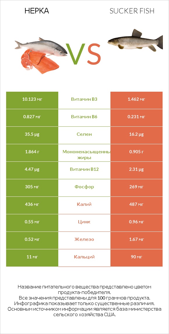 Нерка vs Sucker fish infographic