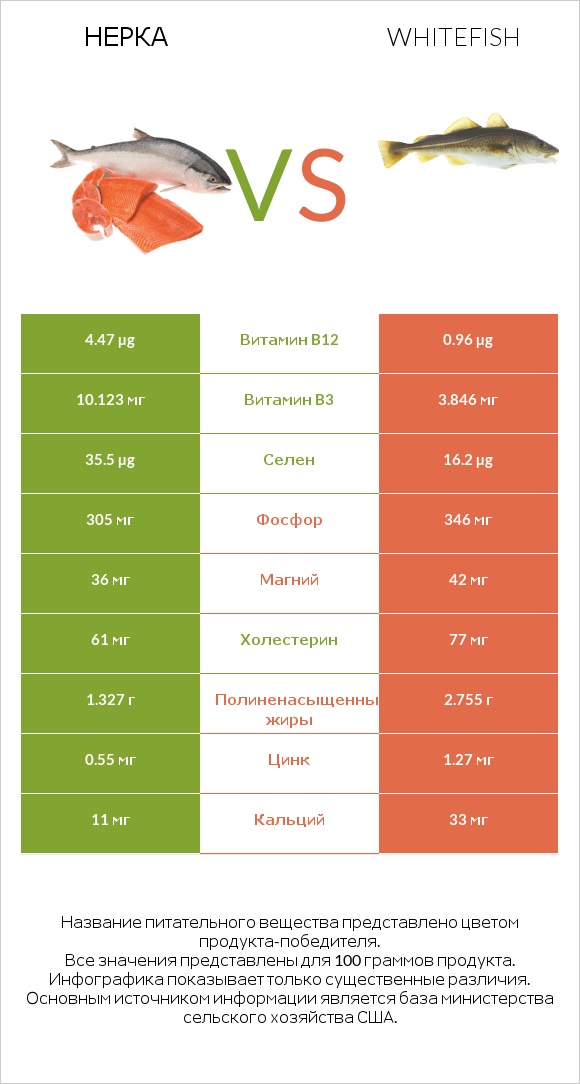 Нерка vs Whitefish infographic