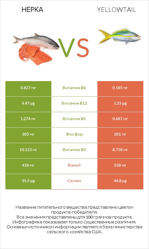 Нерка vs Yellowtail infographic