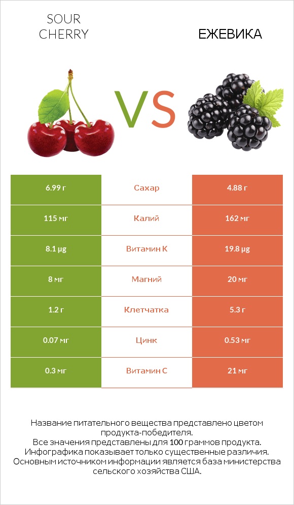Sour cherry vs Ежевика infographic