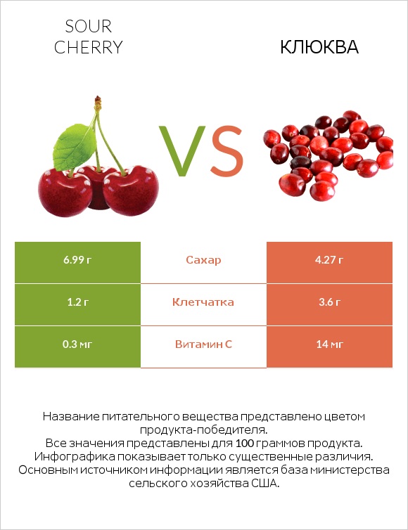 Sour cherry vs Клюква infographic