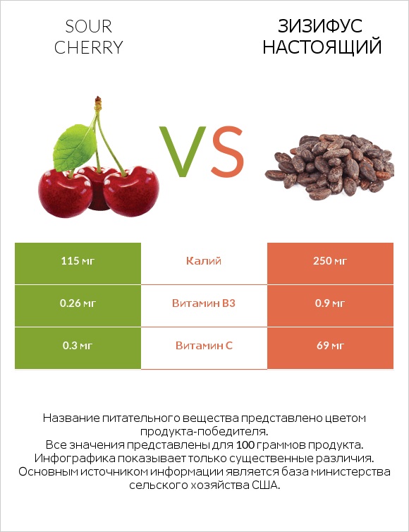 Sour cherry vs Зизифус настоящий infographic