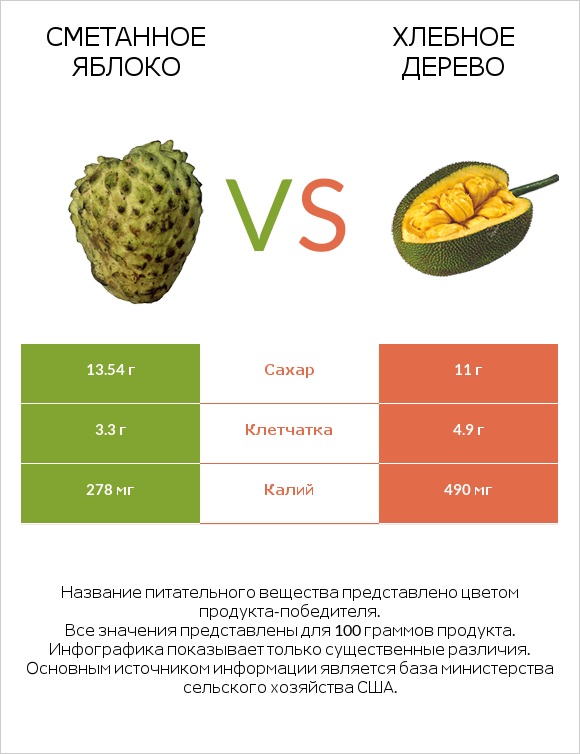 Сметанное яблоко vs Хлебное дерево infographic