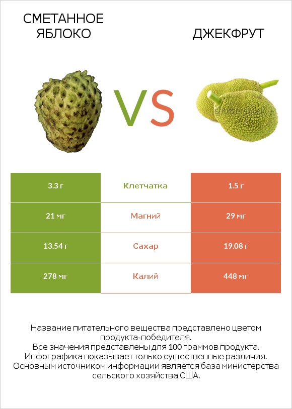 Сметанное яблоко vs Джекфрут infographic