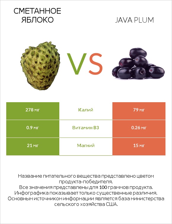 Сметанное яблоко vs Java plum infographic
