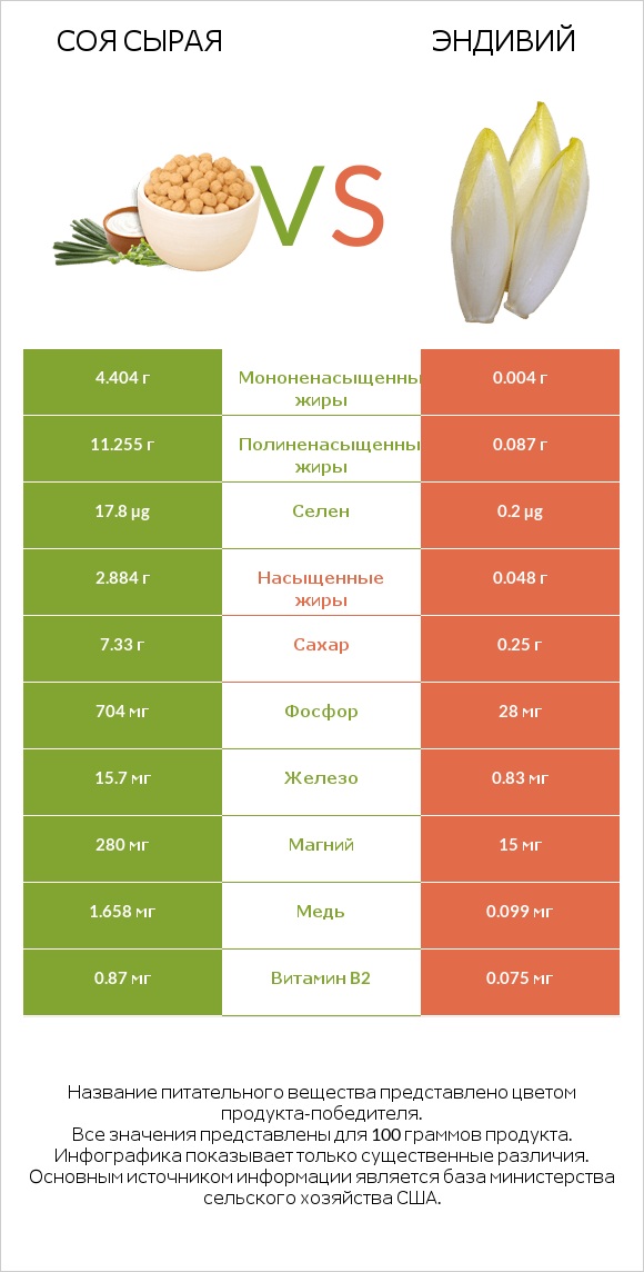 Соя сырая vs Эндивий infographic