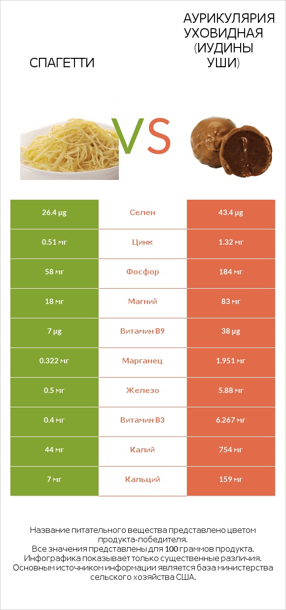 Спагетти vs Аурикулярия уховидная (Иудины уши) infographic