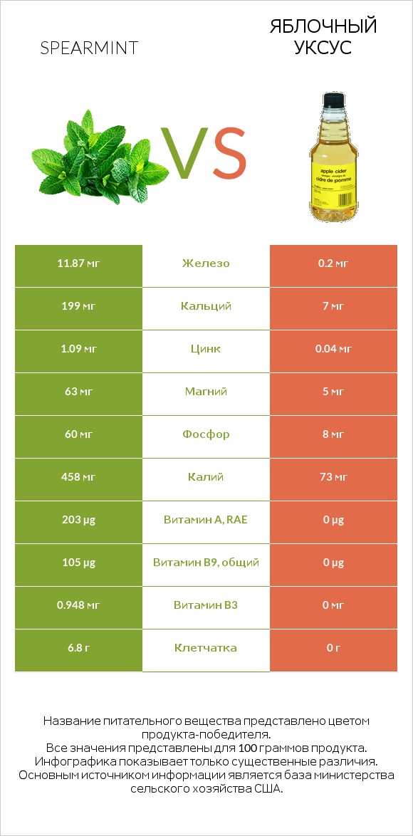 Spearmint vs Яблочный уксус infographic