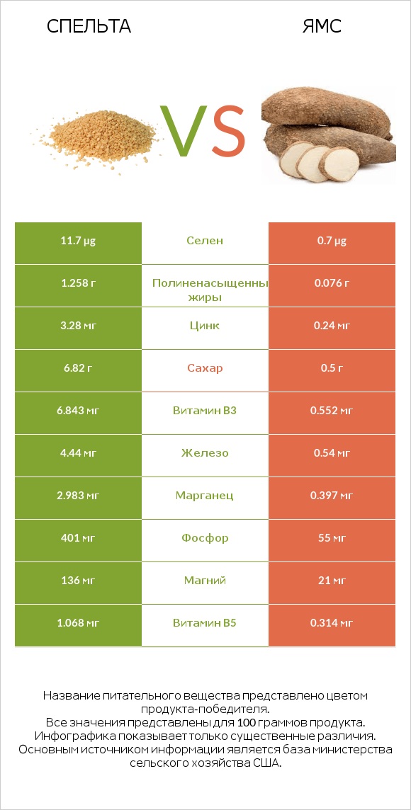 Спельта vs Ямс infographic