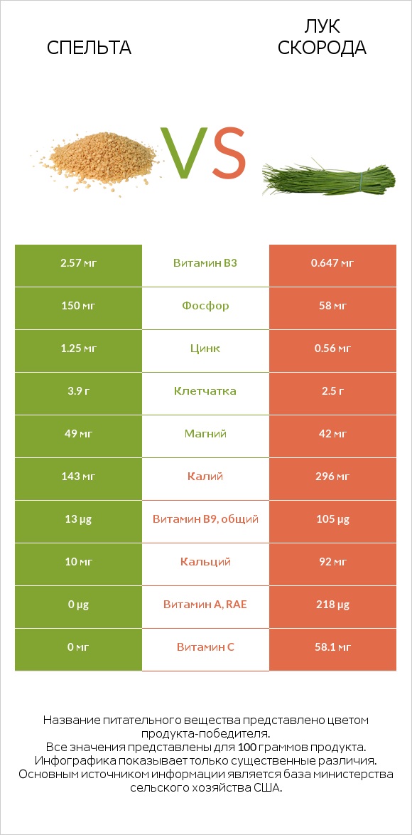 Спельта vs Лук скорода infographic