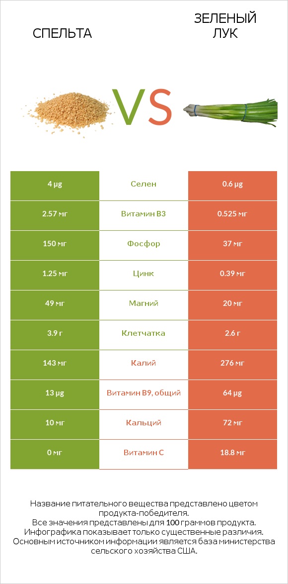 Спельта vs Зеленый лук infographic