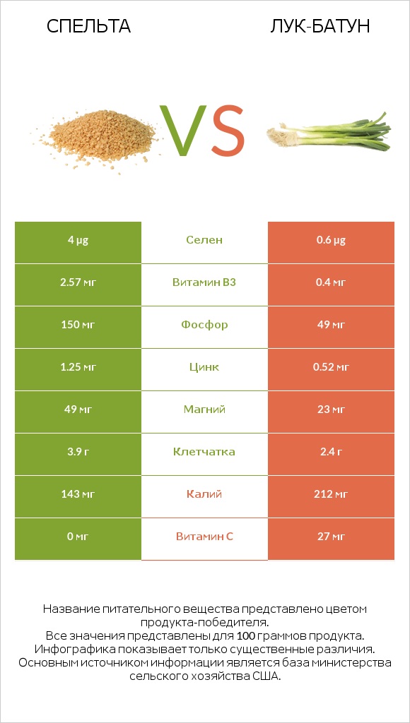 Спельта vs Лук-батун infographic