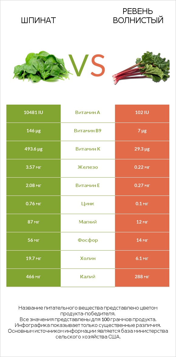 Шпинат vs Ревень волнистый infographic