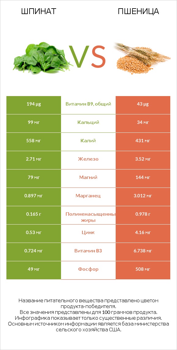 Шпинат vs Пшеница infographic