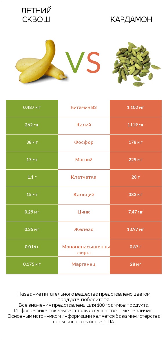 Летний сквош vs Кардамон infographic