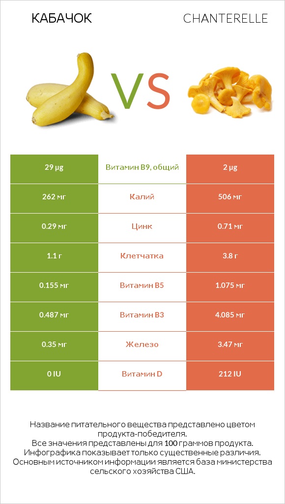 Кабачок vs Chanterelle infographic