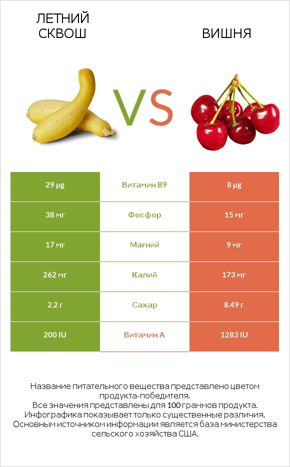 Летний сквош vs Вишня infographic